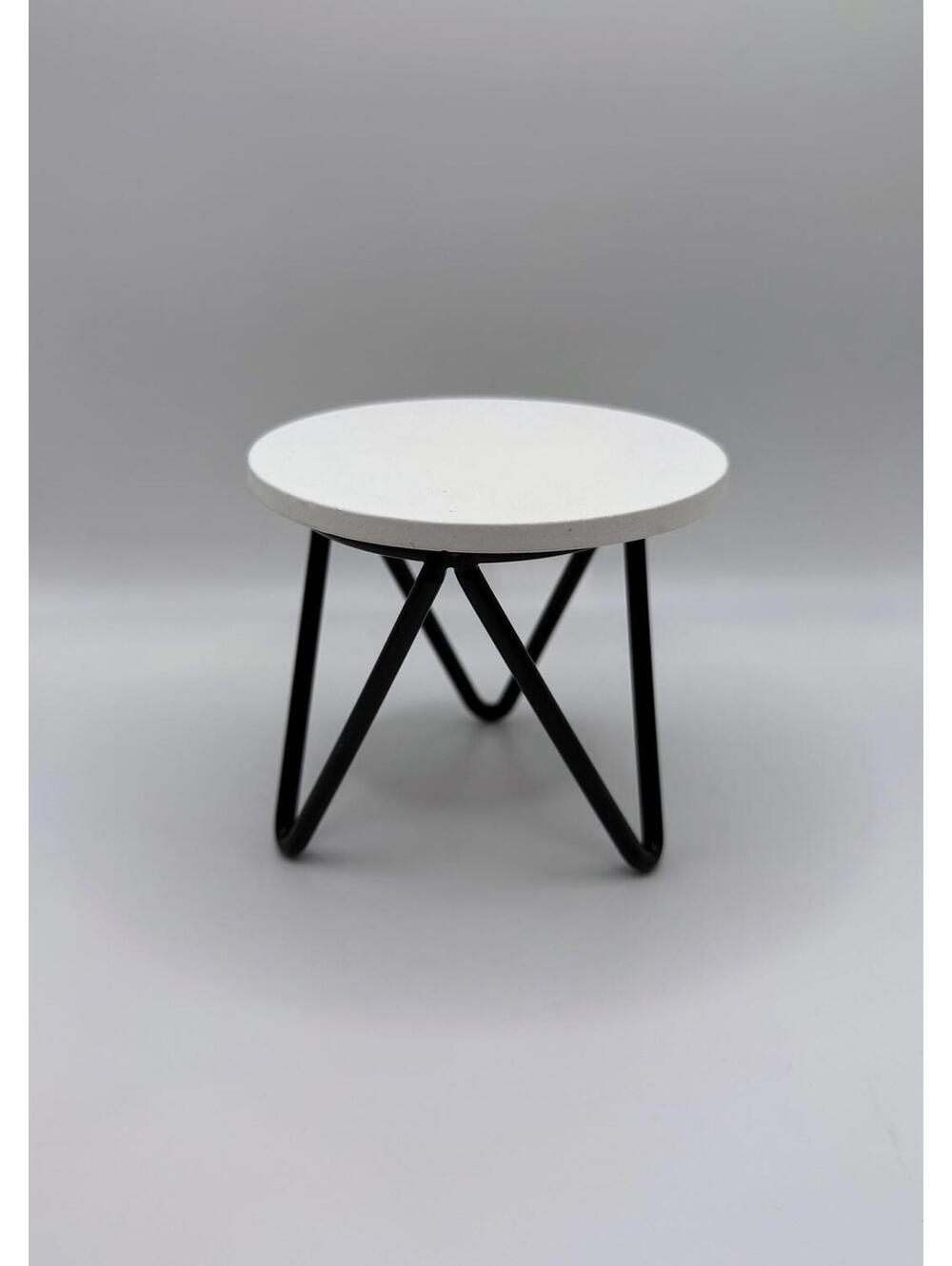 1:6 Scale Mini Side Table White Wood Top Black Metal Hairpin Legs